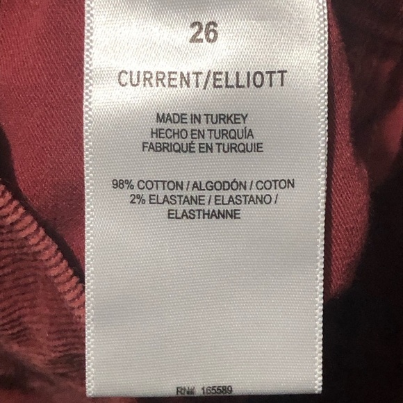 Current/Elliott Pants Women's 26 Corduroy Burgundy High Rise Flare Retro 70s - Picture 3 of 6